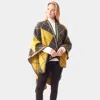 Fashnzfab Plaid Check Patterned Stitch Ruana Poncho In Yellow