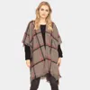 Fashnzfab Plaid Check Poncho In Brown