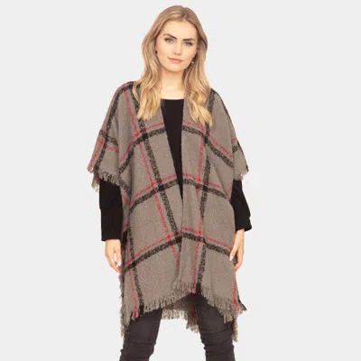Fashnzfab Plaid Check Poncho In Brown