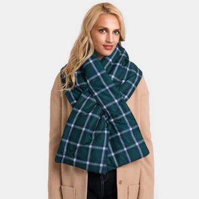 Fashnzfab Plaid Check Puffy Scarf In Green