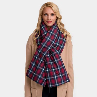 Fashnzfab Plaid Check Puffy Scarf In Red