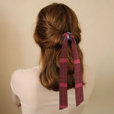 Fashnzfab Plaid Check Scarf Pony Hairband In Purple