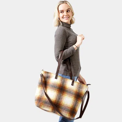 Fashnzfab Plaid Check Weekend Tote Bag In Brown