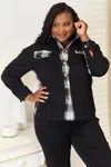 Fashnzfab Plaid Collared Dropped Shoulder Jacket In Black