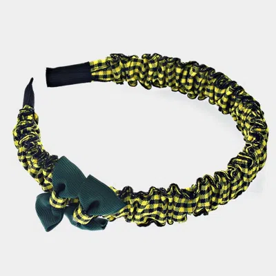 Fashnzfab Plaid Double Bow Headband In Yellow