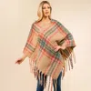 Fashnzfab Plaid Fringe Hem Poncho In Multi