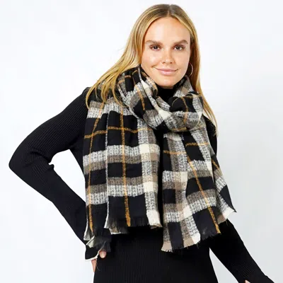 Fashnzfab Plaid Lurex Oblong Scarf / Shawl In Black