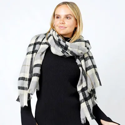 Fashnzfab Plaid Lurex Oblong Scarf / Shawl In Gray