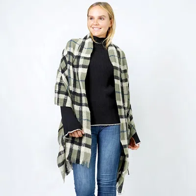Fashnzfab Plaid Lurex Oblong Scarf / Shawl In Green