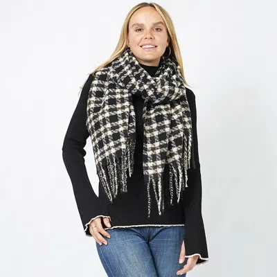 Fashnzfab Plaid Oblong Scarf/shawl In Black