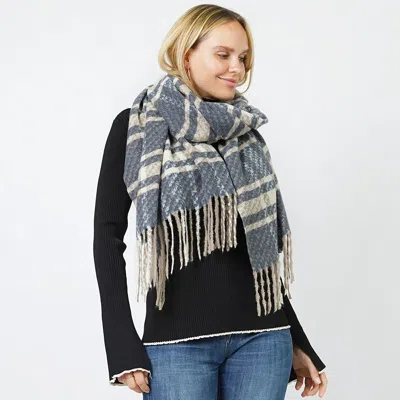 Fashnzfab Plaid Oblong Scarf/shawl In Blue