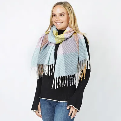 Fashnzfab Plaid Oblong Scarf/shawl In Blue