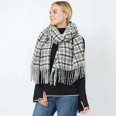 Fashnzfab Plaid Oblong Scarf/shawl In Blue