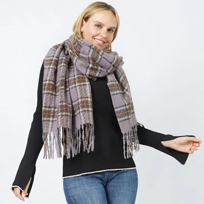 Fashnzfab Plaid Oblong Scarf/shawl In Purple