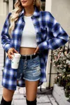 Fashnzfab Plaid Single Pocket Button Down Loose Outerwear