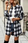 Fashnzfab Plaid Single Pocket Button Down Loose Outerwear