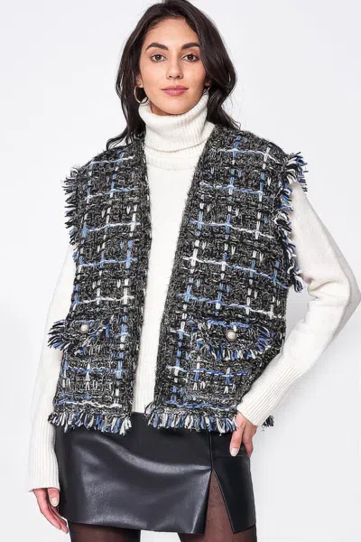 Fashnzfab Plaid Tweed Vest In Black