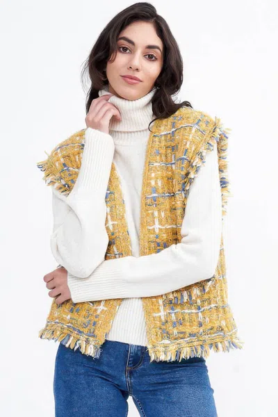 Fashnzfab Plaid Tweed Vest In Yellow