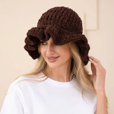 Fashnzfab Plain Chunky Crochet Bucket Hat In Brown