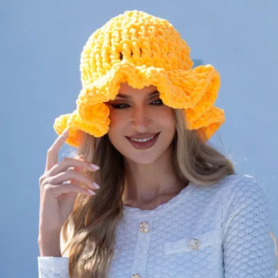 Fashnzfab Plain Chunky Crochet Bucket Hat In Orange