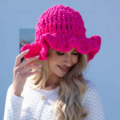 Fashnzfab Plain Chunky Crochet Bucket Hat In Pink