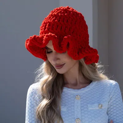 Fashnzfab Plain Chunky Crochet Bucket Hat In Red
