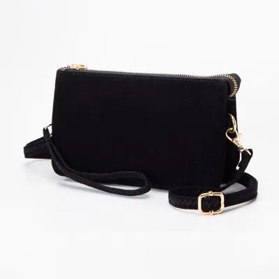 Fashnzfab Plain Faux Suede Crossbody Clutch Bag In Black