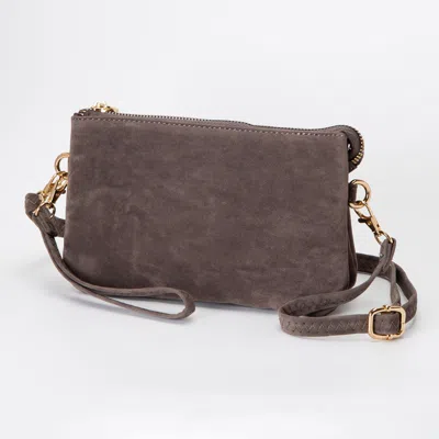 Fashnzfab Plain Faux Suede Crossbody Clutch Bag In Gray
