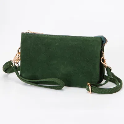 Fashnzfab Plain Faux Suede Crossbody Clutch Bag In Green