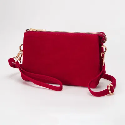 Fashnzfab Plain Faux Suede Crossbody Clutch Bag In Red