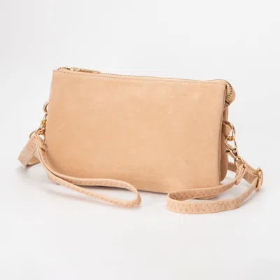 Fashnzfab Plain Faux Suede Crossbody Clutch Bag In Sand