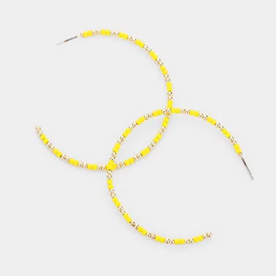 Fashnzfab Plated Brass Beaded Open Hoop Earrings In Gold