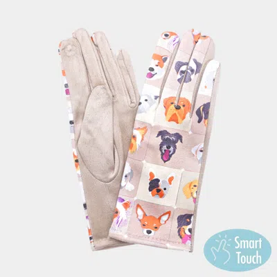 Fashnzfab Playful Dog Face Printed Smart Touch Gloves In Pink