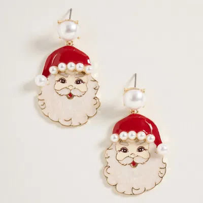 Fashnzfab Playful Pearl Santa Dangle Earrings In Red