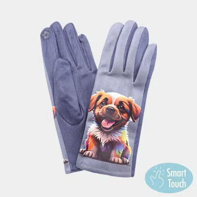 Fashnzfab Playful Puppy Printed Smart Touch Gloves In Gray