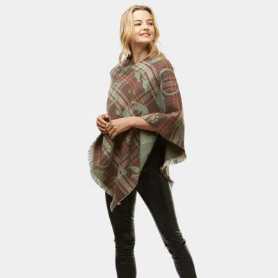Fashnzfab Playing Cats Plaid Poncho In Brown