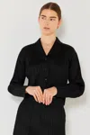 FASHNZFAB PLEATED CROPPED BUTTON UP SHIRT