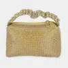 Fashnzfab Pleated Handle Detailed Bling Rectangle Evening Tote Bag In Gold