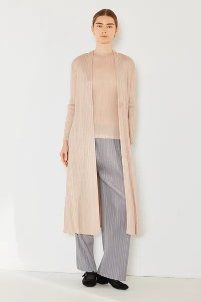 Fashnzfab Pleated Long Sleeve Cardigan In Beige