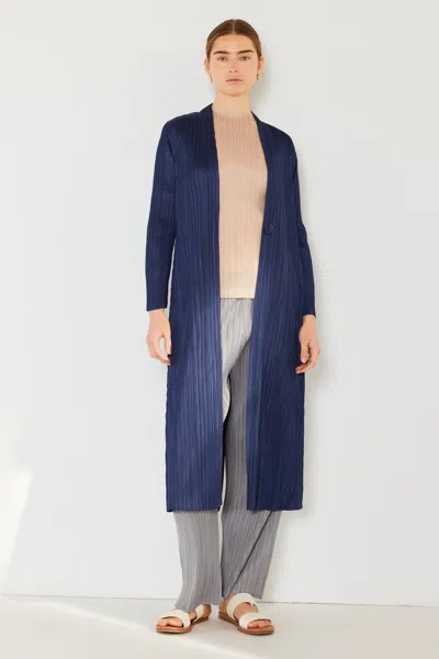 Fashnzfab Pleated Long Sleeve Cardigan In Blue