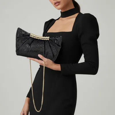Fashnzfab Pleated Metallic Sparkle Evening Clutch Crossbody Bag In Black