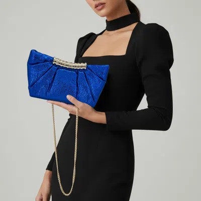 Fashnzfab Pleated Metallic Sparkle Evening Clutch Crossbody Bag In Blue