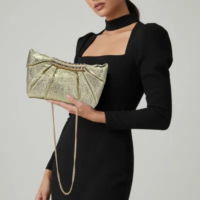 Fashnzfab Pleated Metallic Sparkle Evening Clutch Crossbody Bag In Silver