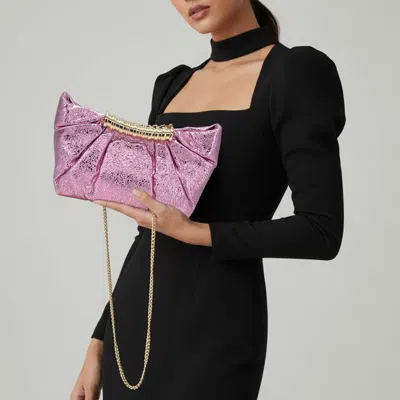 Fashnzfab Pleated Metallic Sparkle Evening Clutch Crossbody Bag In Pink