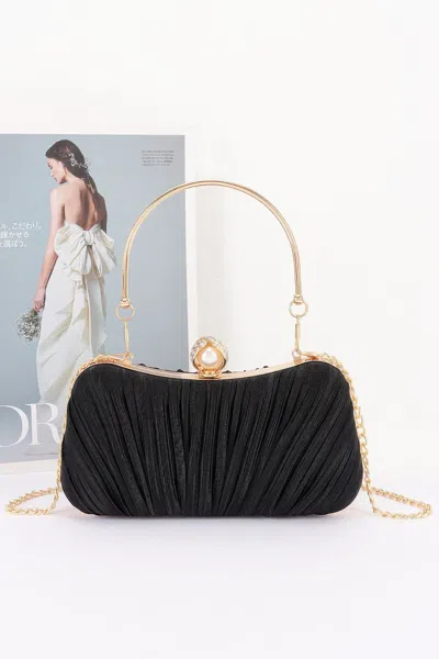 Fashnzfab Pleated Polyester Party Clutch In Black