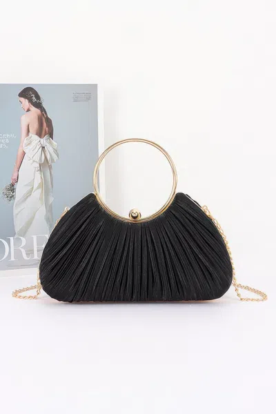 Fashnzfab Pleated Polyester Party Clutch In Black