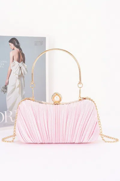 Fashnzfab Pleated Polyester Party Clutch In Pink