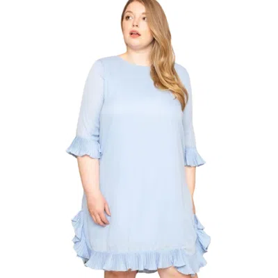 Fashnzfab Pleated Ruffle Detailed Mini Dress In Blue