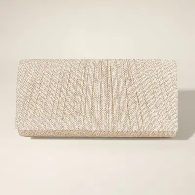 Fashnzfab Pleated Shimmery Evening Clutch / Crossbody Bag In Beige