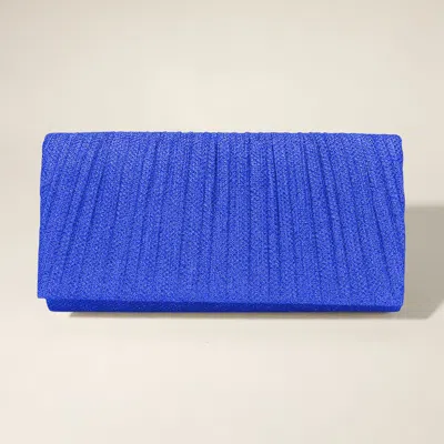 Fashnzfab Pleated Shimmery Evening Clutch / Crossbody Bag In Blue